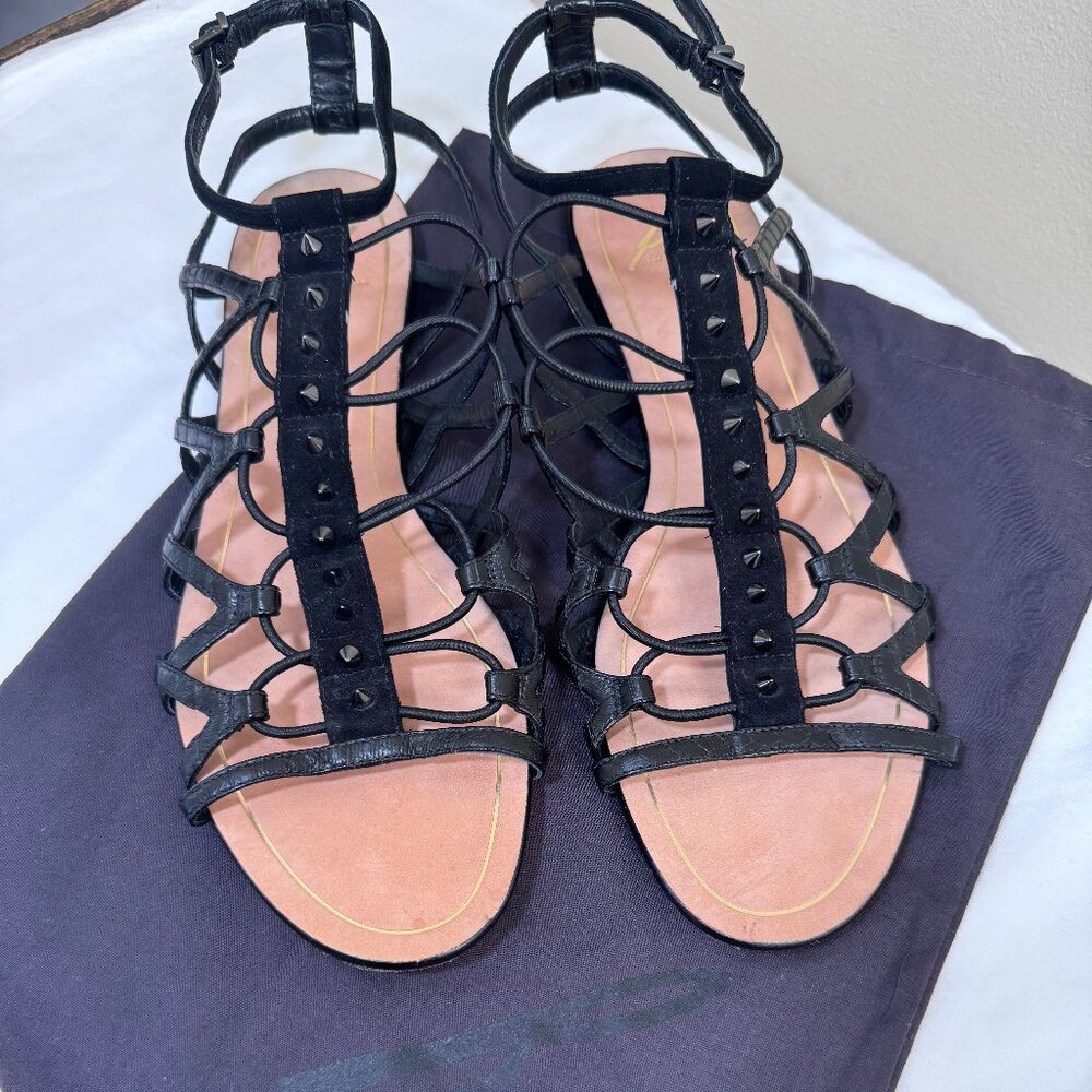 B Brian Atwood Augustina Black Leather Strappy Studded Sandal Size 10